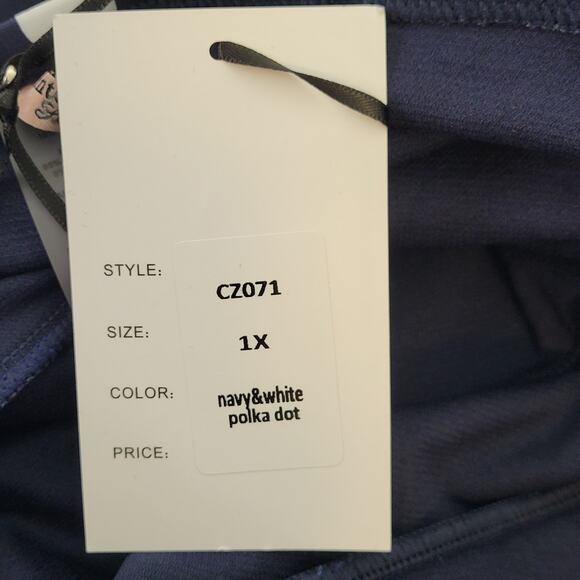 Unique Vintage Navy & White Polka Dot Corinne Halter Sheath Swimsuit 1X NWT - Picture 8 of 13